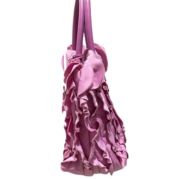 PRADA Tessuto Ruffled Leather Pink Tote Bag - Picture 6 of 15